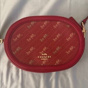 Coach Red Signature Oval Crossbody with Gold Logo